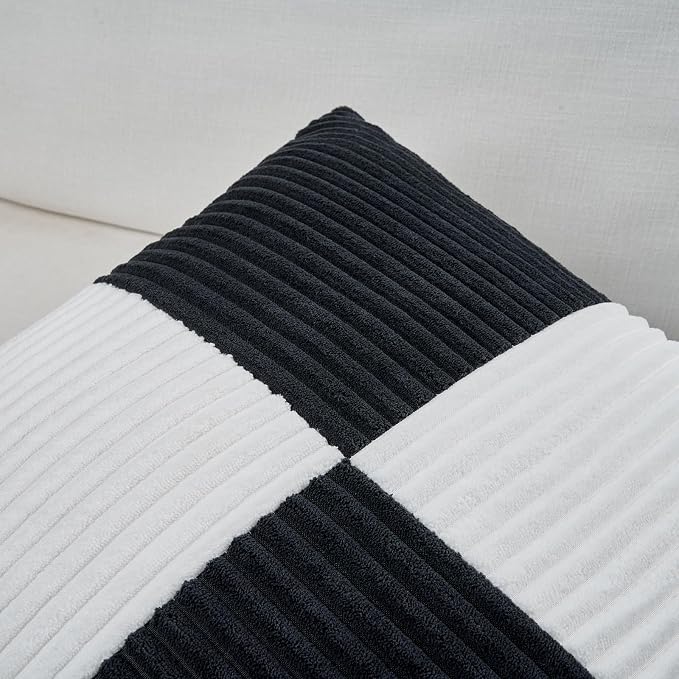 Fancy Homi Set of 2 Black White Lumbar Decorative Throw Pillow Covers 12x20 Inch - Image 3