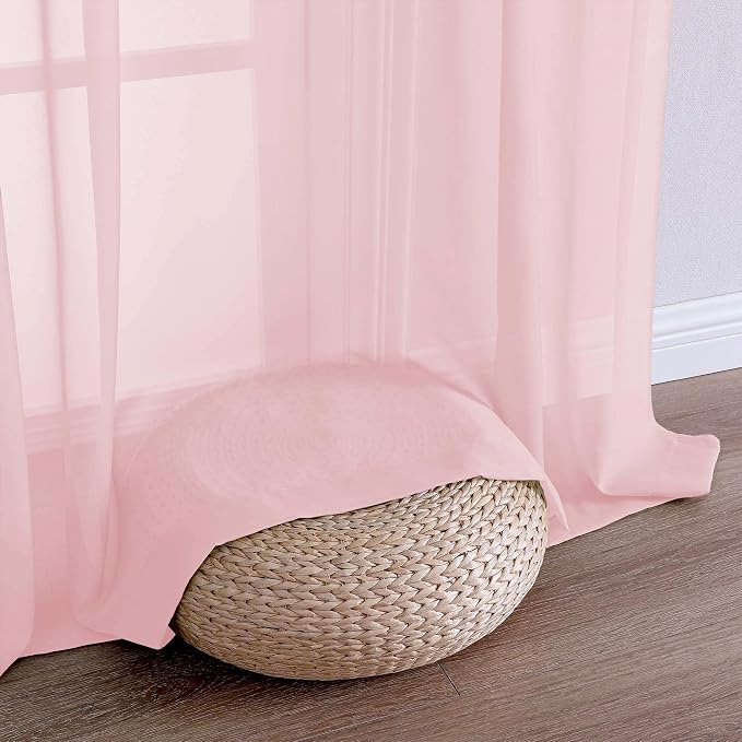 OVZME Blush Pink Sheer Curtains 63 Inches Long 2 Panels Set, Light Filtering - Image 5