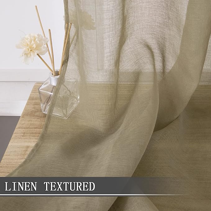 Tollpiz Short Sheer Curtain Linen Textured Bedroom Curtains Sheer Light - Image 2