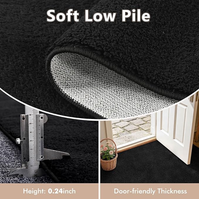 3x5 Black Solid Area Rug Washable Non-Slip Soft Thin - Image 5