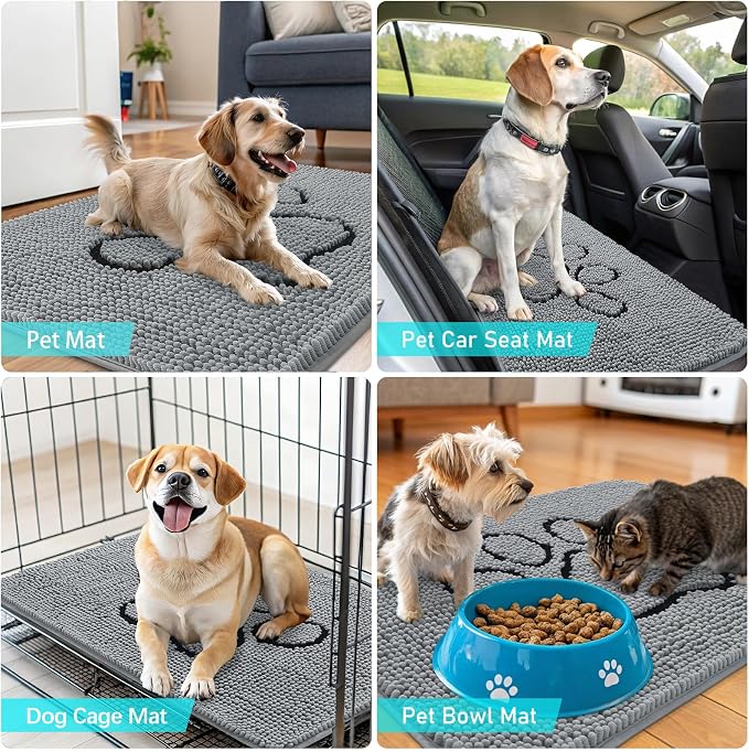 OLANLY Dog Door Mat for Muddy Paws 24x16, Paw Print Design Chenille Mud Mat | - Image 7