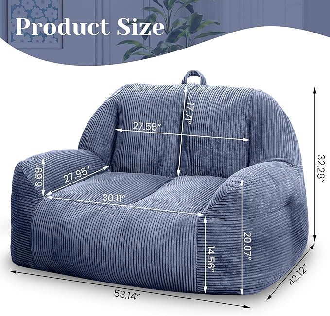 Giant Bean Bag Chair, Faux Fur Bean Bag Chair for Adults, Fluffy and Comfy Bean Bags with Filler, Big Bean Bag Sofa Chair for Reading, Gaming, Stuffed High-Density Foam, Grey