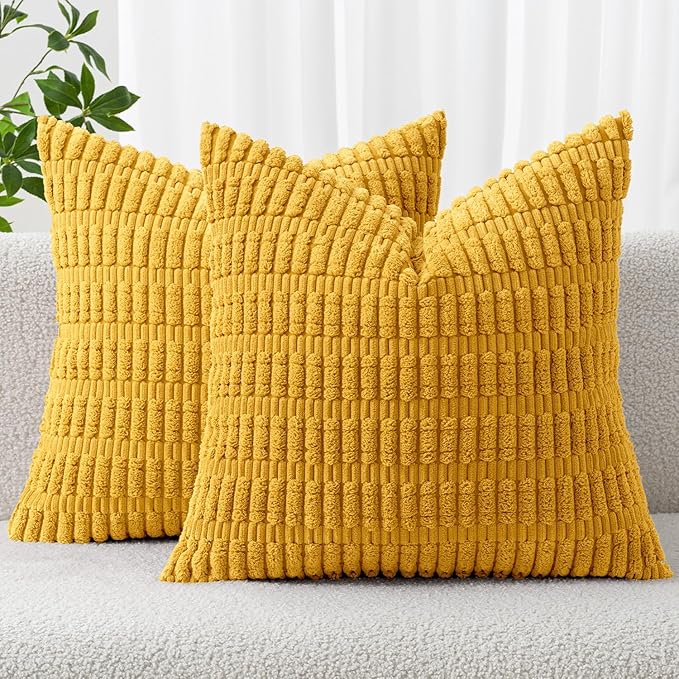 MIULEE Decorative Throw Pillow Covers 12x12 Mustard Yellow Pack of 2 | Soft by MIULEE