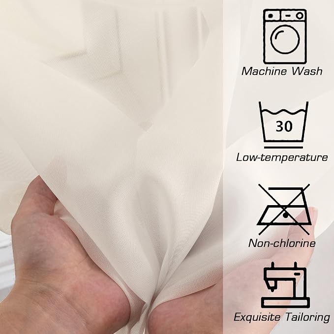 Sheer Curtains, Cream Sheer Curtains 50 Inch Length 2 Panels Set, Rod Pocket - Image 5