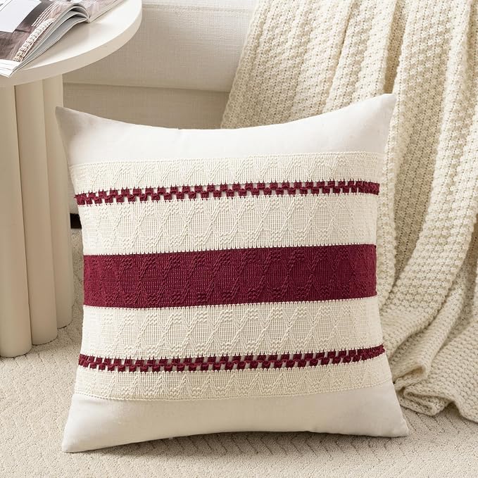 Fancy Homi Set of 1 Burgundy Boho Euro Decorative Throw Pillow Covers 26x26 Inch by Fancy+Homi