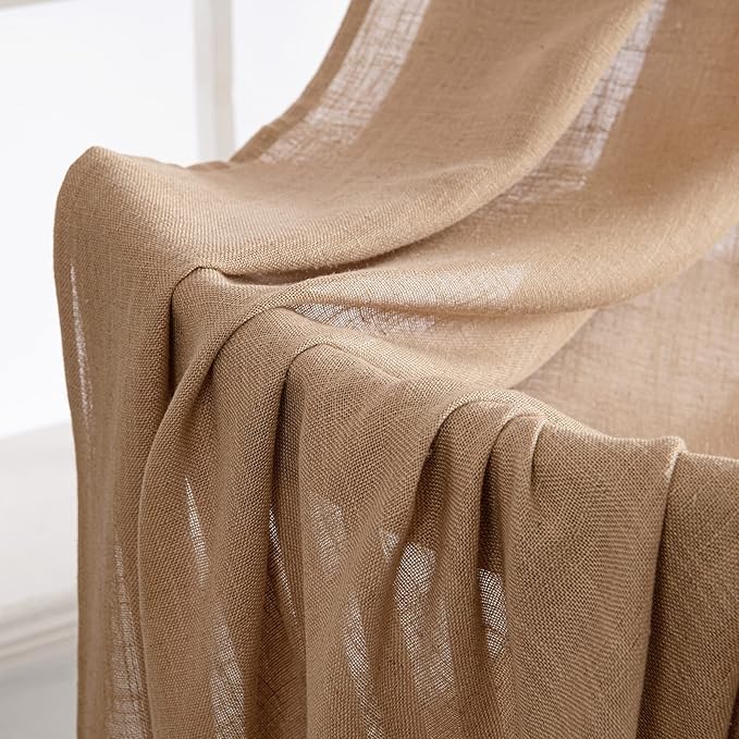 MIULEE Light Brown Linen Curtains 84 Inch Length 2 Panels - Image 6