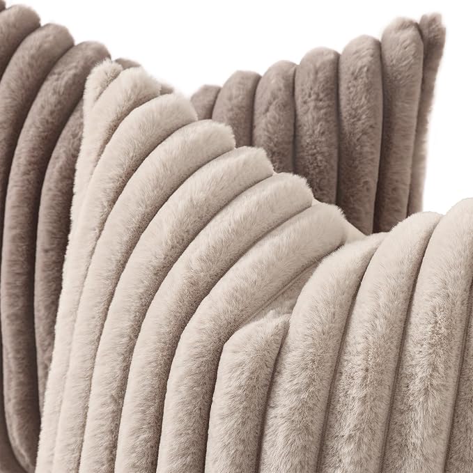 decorUhome Fall Faux Fur Throw Pillow Covers 12x20 Set of 2 Tan | Decorative - Image 2