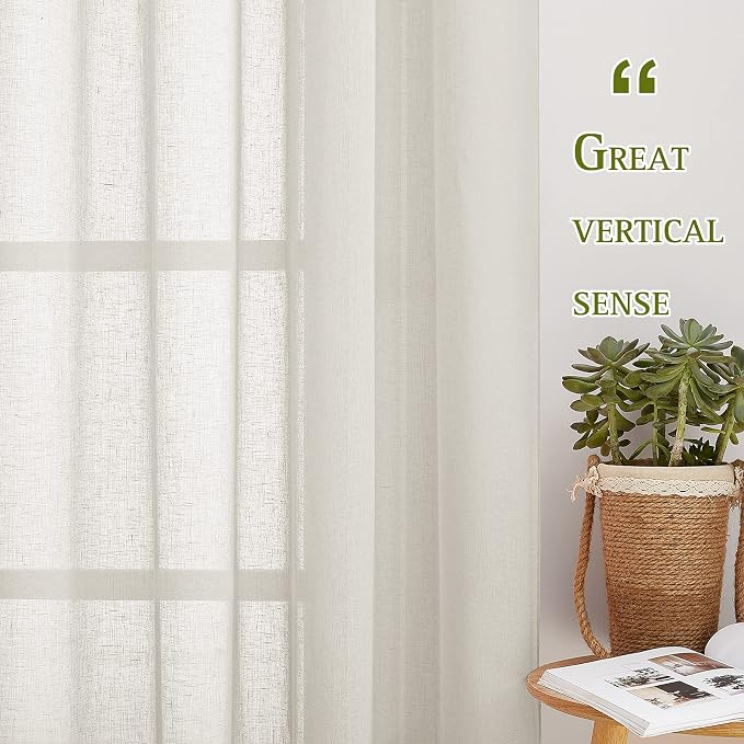 NICETOWN Semi Sheer Linen Curtains Extra Wide - Image 5