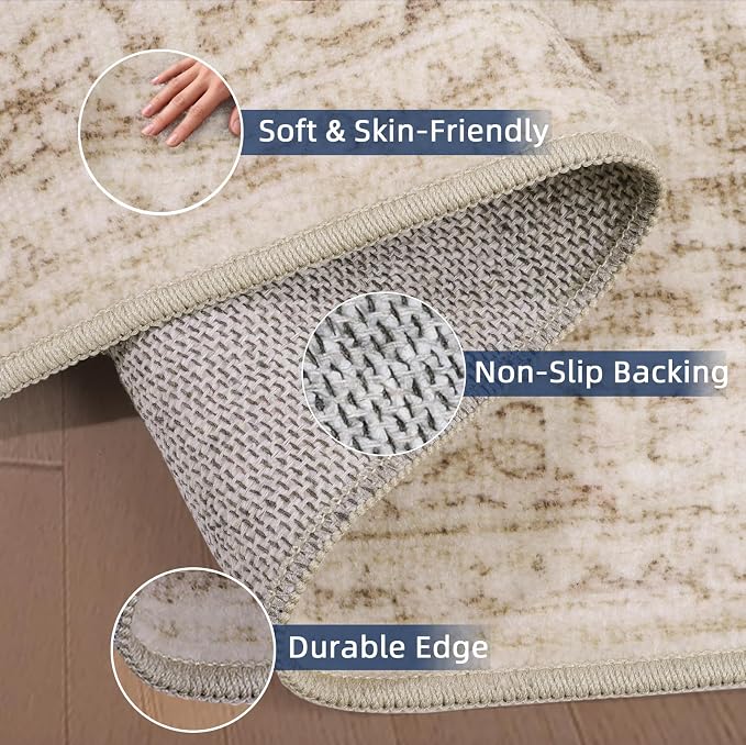 Kitchen Runners Rug 2.5x8 with Non-Slip Backing, Vintage Washable Runner Rugs - Image 3