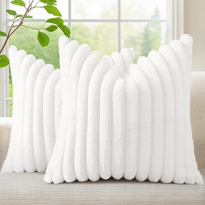 decorUhome Fall Faux Fur Throw Pillow Covers 20x20 Set of 2 White | Decorative by decorUhome