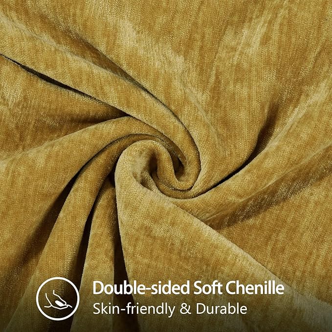 decorUhome Chenille Soft Throw Pillow Covers 16x16 Set of 2, Farmhouse Velvet Neutral Decorative Euro Pillow Covers with Stitched Edge for Couch Sofa Bed Home Decor, Mineral Yellow