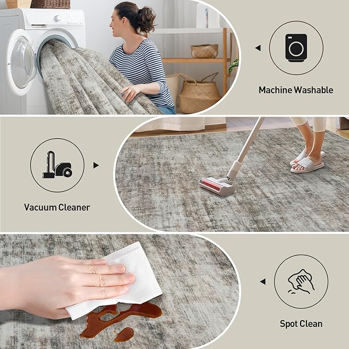 5x7 Area Rugs for Living Room: Washable Abstract Brown Black Badroom Carpet | - Image 5