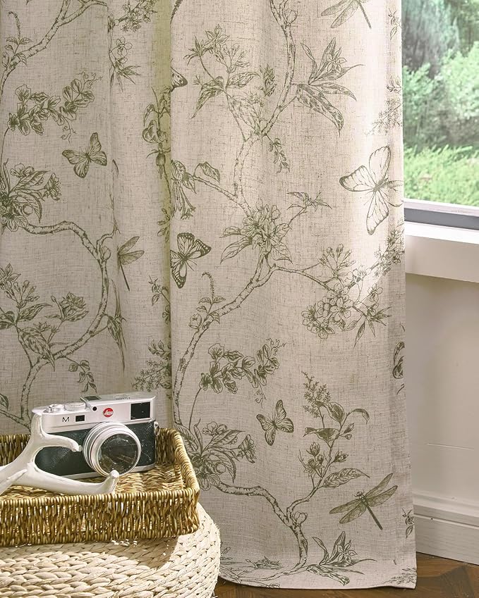 jinchan Floral Linen Curtains for Living Room 63 Inch Length Butterfly Sage - Image 5