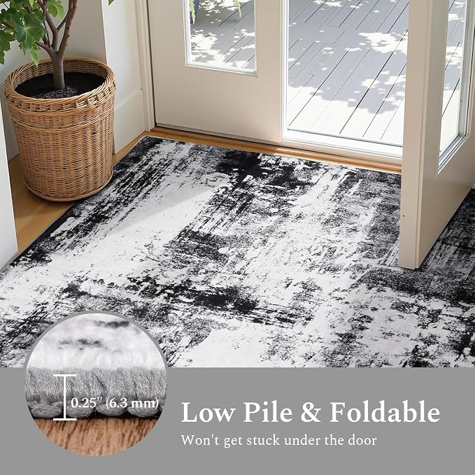 Rugflix 10x14 Area Rugs for Living Room, Washable Black Grey Dark Large Rug | - Image 5