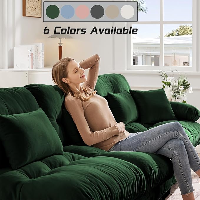 Modular Sectional Sofa, Comfy Cloud Couch Oversized Loveseat, Sectional Couches for Living Room, Modern Chenille Couch for Bedroom, Sleeper Deep Seat Sofa with Throw Pillows, Green