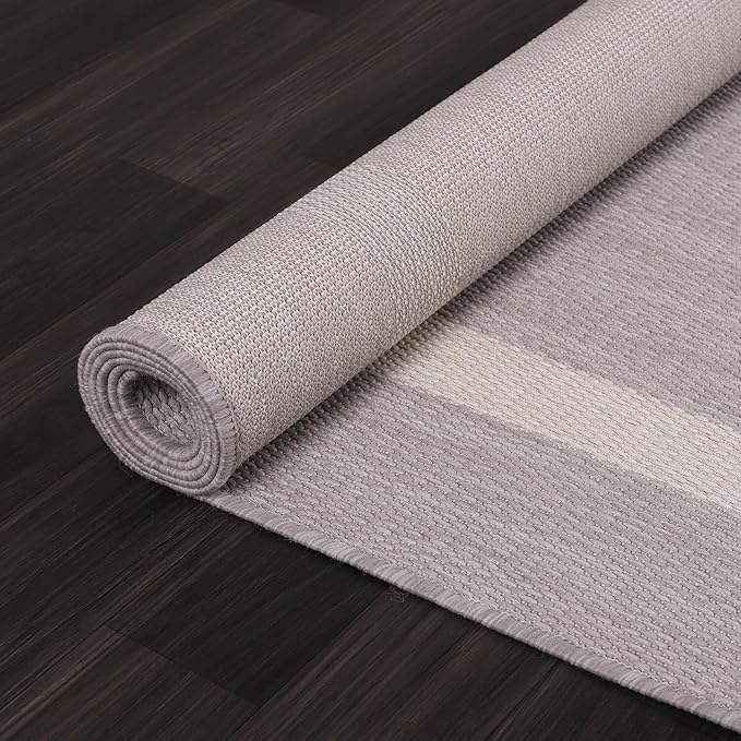 Bordered Outdoor Rug 8x10 Washable Outside Carpet for Indoor Patio Porch Waterproof Easy Cleaning Non Shedding Area Rugs Gray 8 x 10