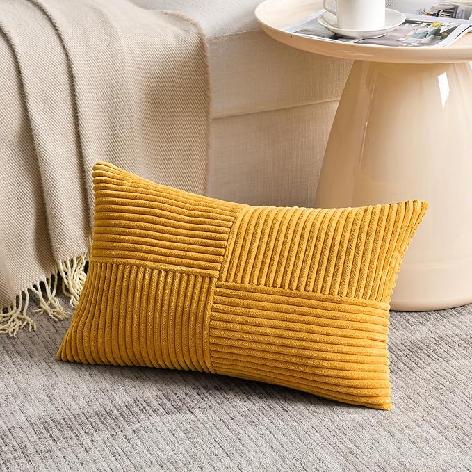 Fancy Homi 2 Packs Gold Yellow Lumbar Decorative Throw Pillow Covers 16x26 Inch - Image 2