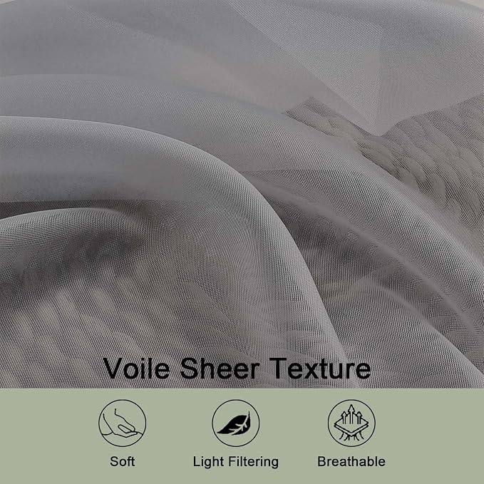 OWENIE Sheer Grey Curtains, Sheer Curtains 63 inch Length 2 Panels Set - Image 5