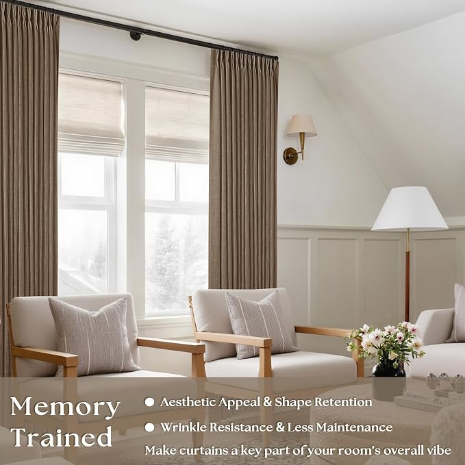 98 Inch Pinch Pleat Flax Linen Semi Sheer Dutch Cocoa Curtains 2 Panels | Light - Image 6