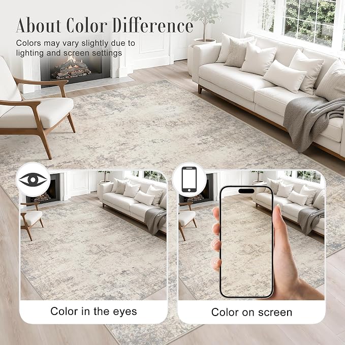 9x12 Area Rug Living Room: Modern Washable Soft Carpet Brown Beige | - Image 5