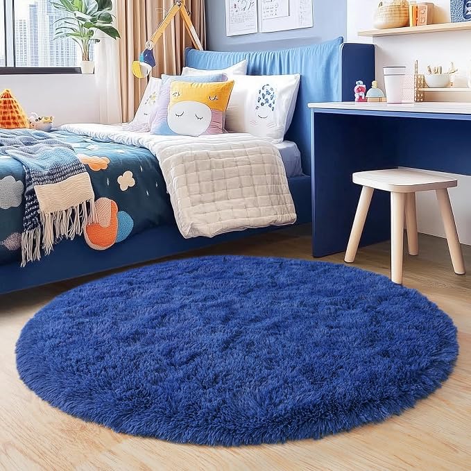 6‘x6’ Blue Round Rug for Bedroom, Ultra Soft Fluffy Circle Rug for Kids Girls - Image 3