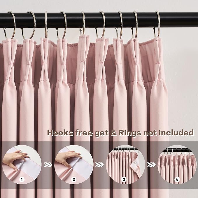 Pinch Pleated Pink Blackout Curtains Short 2 Panels Set 45 Inch Length - Image 2
