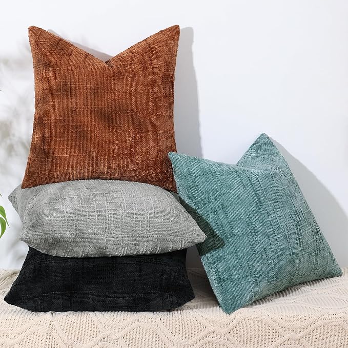 decorUhome Black Chenille Euro Sham Throw Pillow Covers 24x24 Set of 2 Textured - Image 9