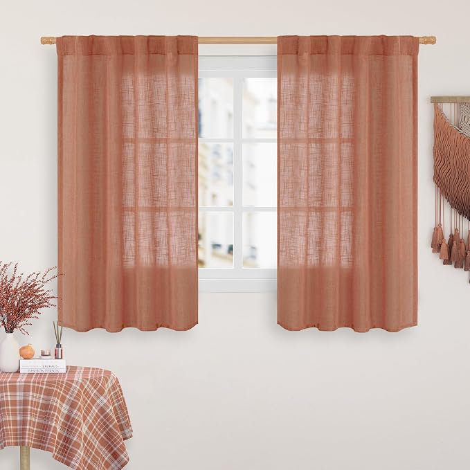 LAMIT 54 Inch Semi Sheer Window Linen Curtains, Light Filtering Panels Back Tab by LAMIT