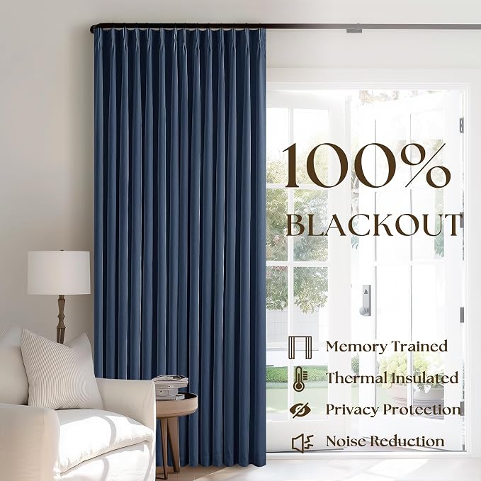 Navy Blue Blackout Linen Curtains 108 Inches Long - Image 3