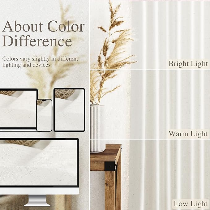 Nanspring Neutral Linen Curtains 63 Inch Length - Image 3
