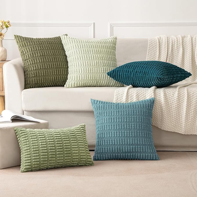 MIULEE Lumbar Corduroy Decorative Throw Pillow Covers 12x20 Coastal Blue | Pack - Image 3