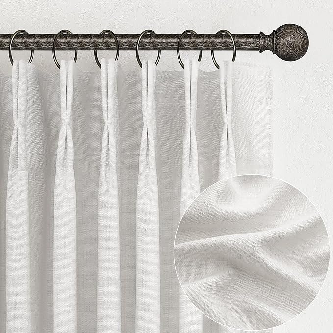 Beige White Pinch Pleated 63 Inch Length Kitchen Window Curtains Over Sink 2 by PleatedDrapes