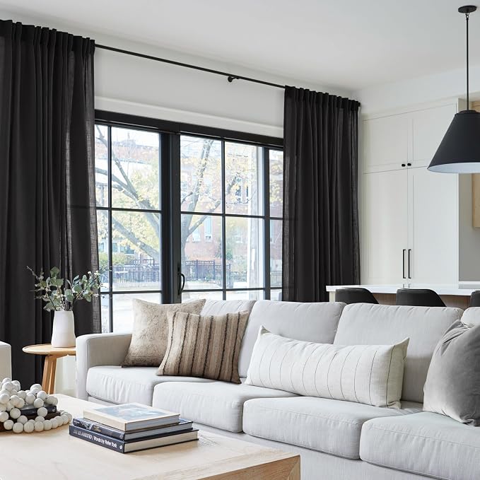 Black Linen Curtains 63 inches Long - Image 5