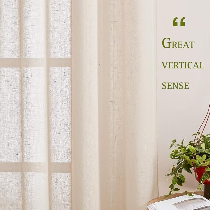 NICETOWN Natural Open Linen Weave Flax Sheer Window Curtains, Ring Top - Image 5