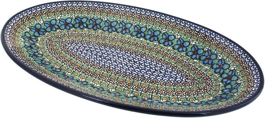 Blue Rose Polish Pottery Mardi Gras Oval Platter