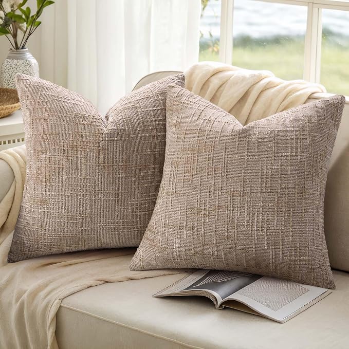decorUhome Oatmeal Chenille Euro Sham Throw Pillow Covers 26x26 Set of 2 - Image 9