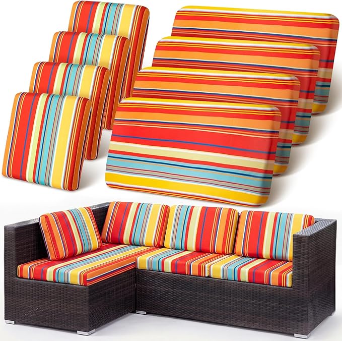 Geyoga 8 Pcs Patio Stretch Sofa Cushion Covers Outdoor Cushion Covers by Geyoga