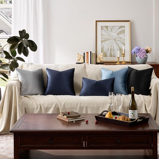 GIGIZAZA Navy Velvet Pillow Covers 22x22 Decorative Pillows Pack of 2 | Blue - Image 8