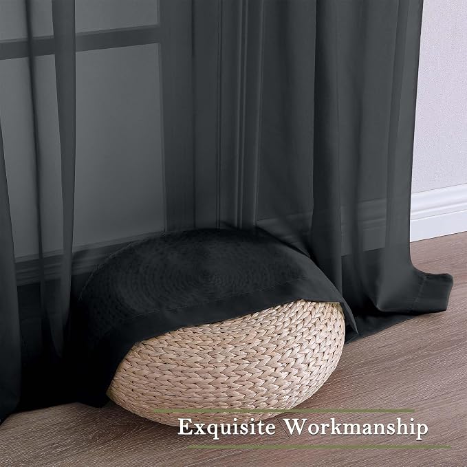 Lecloud Black Sheer Curtains 90 Inches Long 2 Panels, Light Filtering Privacy - Image 9
