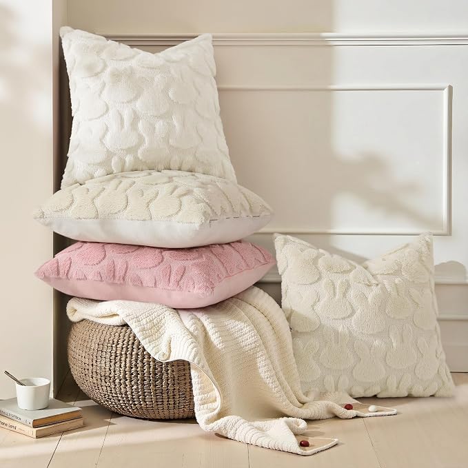 decorUhome Easter Bunny Pillow Covers 20x20 Inch Set of 2, Soft Plush Faux Wool - Image 2