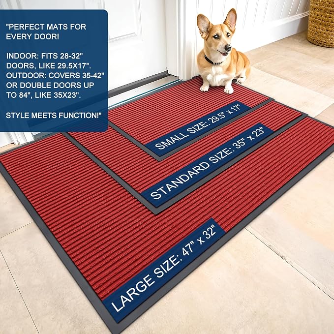 OLANLY Front Door Mat 59x40, Waterproof Heavy-Duty Indoor Outdoor Doormat | Red - Image 2