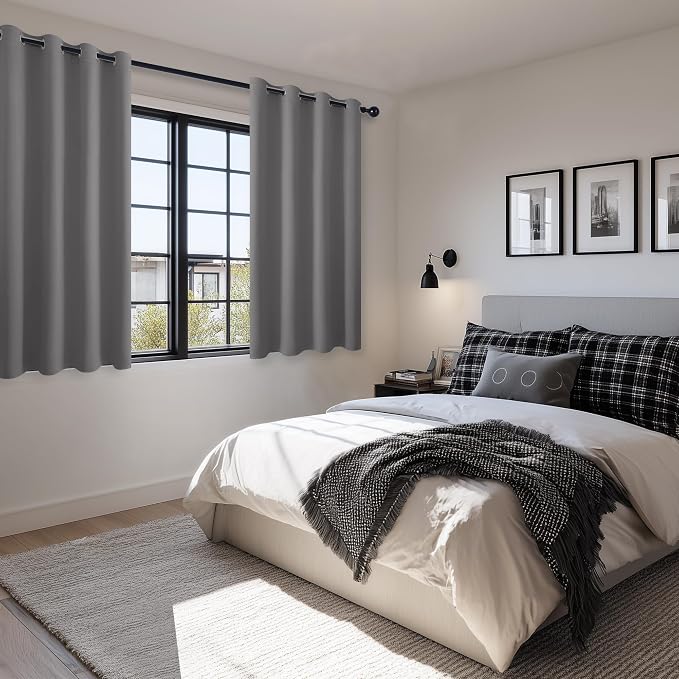 Blackout Curtains for Bedroom 52 x 54 Inch Long Light Grey 2 Panels | Thermal - Image 6