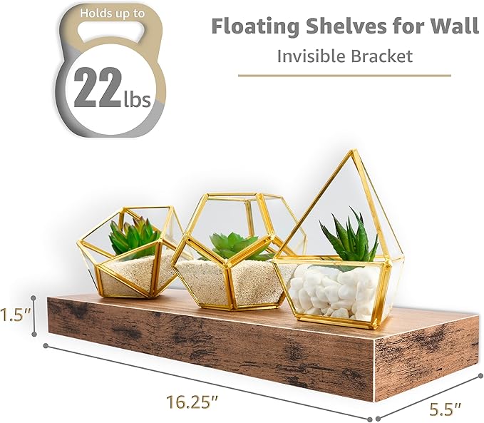 Sorbus Floating Shelves for Wall, Bathroom Shelves Wall Mounted for Kitchen, Bedroom, Living Room, Bathroom Storage, Over Toilet, Hanging Book Shelf for Wall Home Decor (Mahogany, 4 Pack)