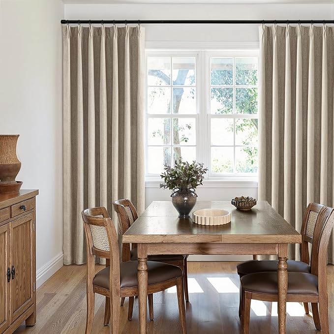 MIULEE Sand Pinch Pleated 100% Blackout Linen Curtains 40x96 Inches | Room - Image 7