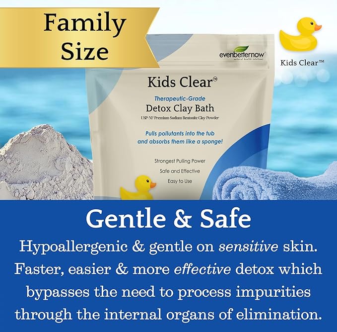 Kids Clear Detox Clay Bath, 100% Pure Sodium Bentonite - Cleansing and Purifying, by -Evenbetternow LLC – 6 lb (96 oz) Family Value Size
