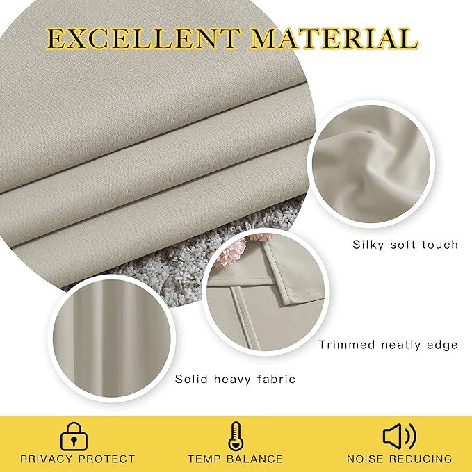 NICETOWN Bedroom Blackout Long Natural Curtains 120 Length - Image 4