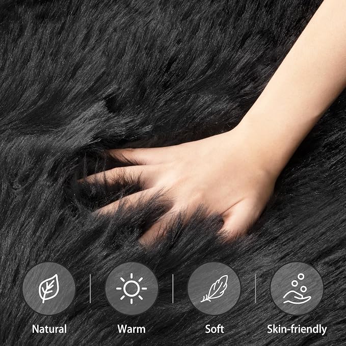 Ciicool Black Fur Fluffy Rug, 2x4 ft Small Faux Fur Rug - Image 3