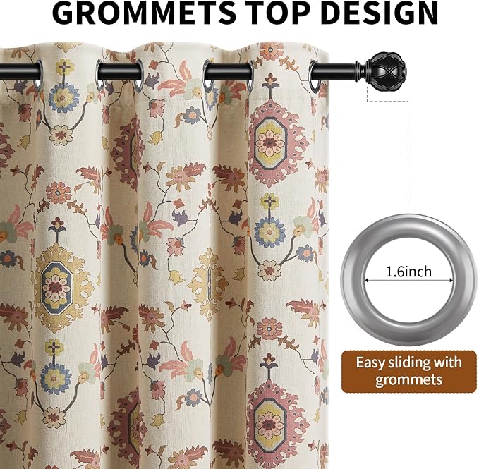 Boho Floral 100% Grommet Blackout Curtains 72 Inch 2 Panels | Colorful Bohemian - Image 4