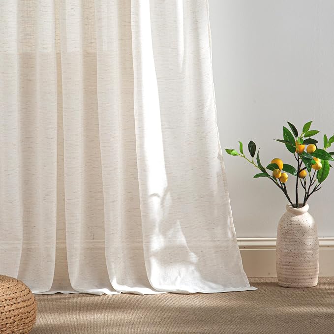 RYB HOME Sheer Linen Curtains Extra Long Light Airy Privacy Protected High - Image 4