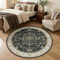RELEANY Washable Area Rug, Round 4ft, Water Repellent, Pet Friendly, Vintage by RELEANY